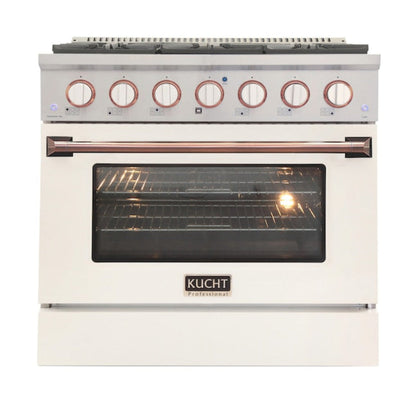 Kucht Signature 36 In. 5.2 cu ft. Propane Gas Range with White Door and Rose Gold Accents, KNG361/LP-W-ROSE - KNG361/LP-W-ROSE