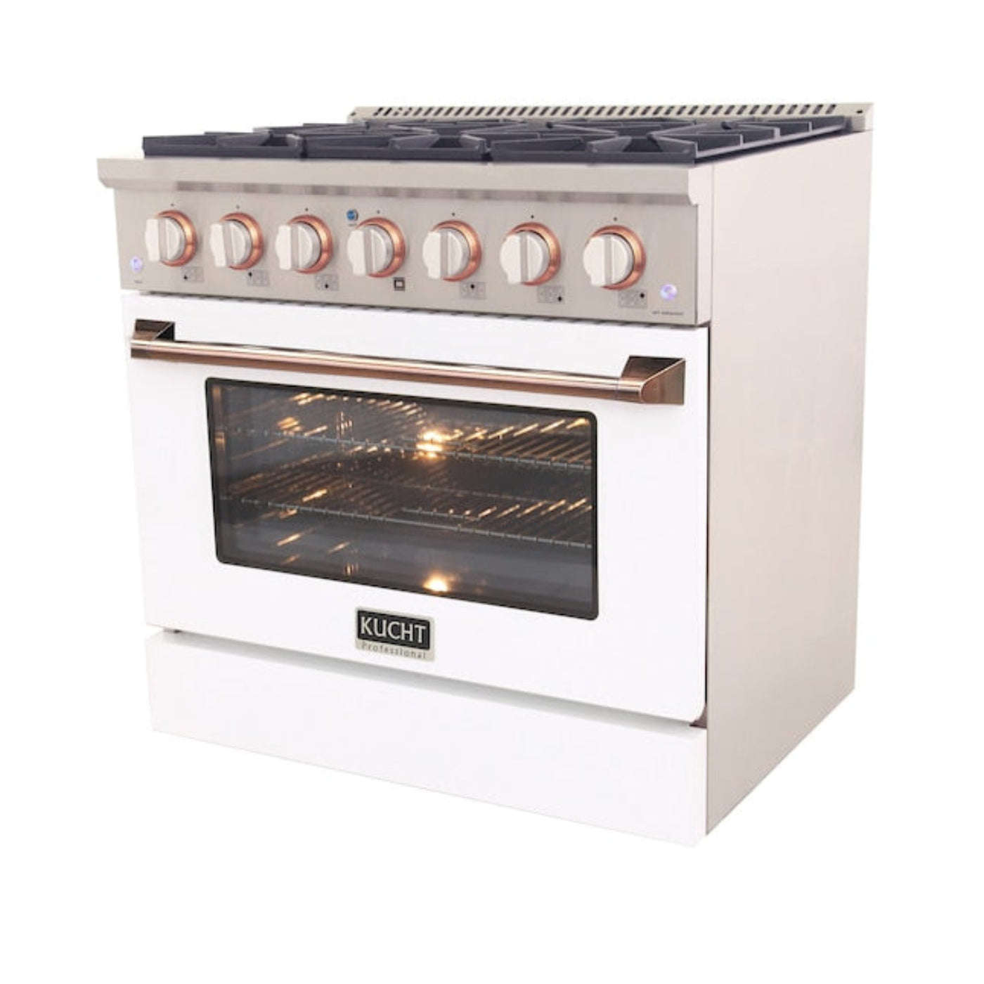 Kucht 36" Pro-Style Natural Gas Dual Fuel Range in White with Rose Gold Accents, KDF362-W-ROSE - KDF362-W-ROSE