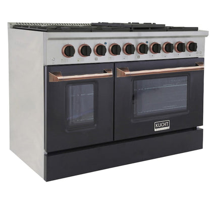 Kucht 48" Pro-Style Propane Gas Dual Fuel Range in Black with Rose Gold Accents, KDF482/LP-K-ROSE - KDF482/LP-K-ROSE