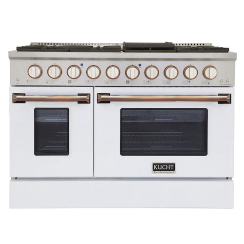 Kucht 48" Pro-Style Propane Gas Dual Fuel Range in White with Gold Accents, KDF482/LP-W-GOLD - KDF482/LP-W-GOLD