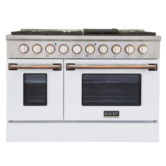 Kucht 48" Pro-Style Propane Gas Dual Fuel Range in White with Gold Accents, KDF482/LP-W-GOLD - KDF482/LP-W-GOLD