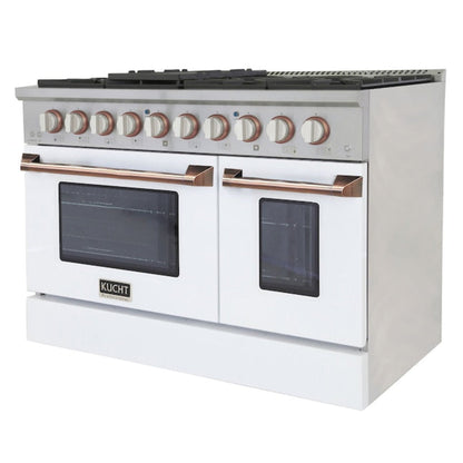 Kucht 48" Pro-Style Propane Gas Dual Fuel Range in White with Rose Gold Accents, KDF482/LP-W-ROSE - KDF482/LP-W-ROSE