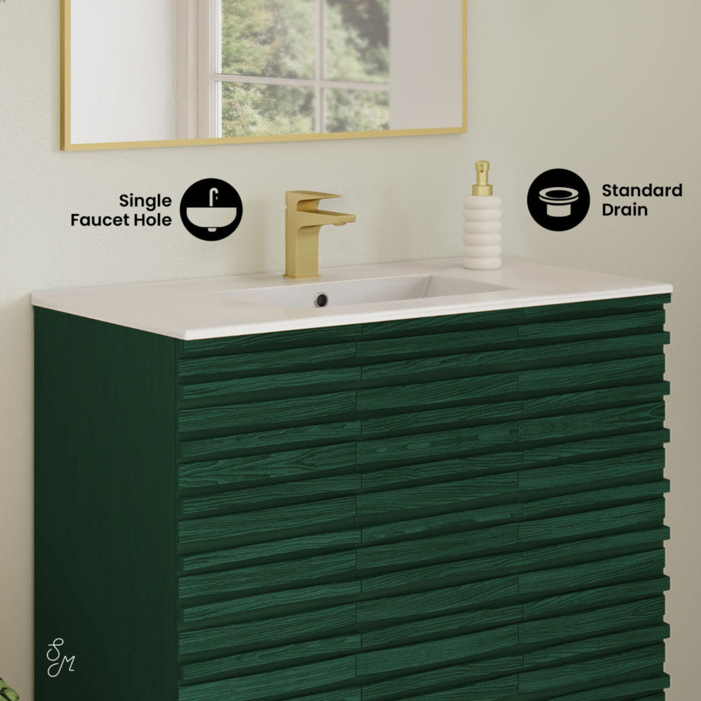 Swiss Madison Cascade 36" Freestanding Bathroom Vanity in Green Oak with Sink Top - SM-BV471GA