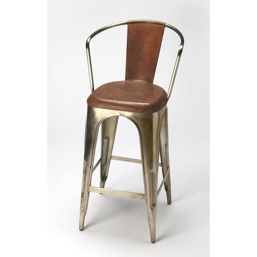 Butler Specialty Company Roland Iron & Leather 30"" Barstool, Medium Brown  - 6130344