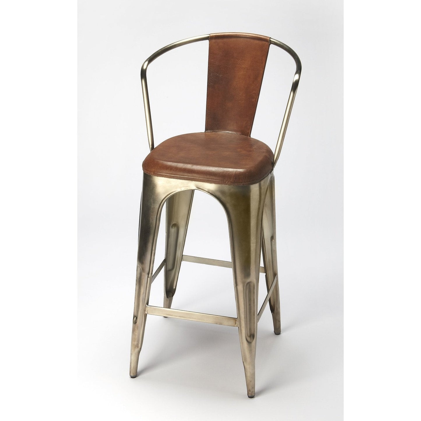 Butler Specialty Company Roland Iron & Leather 30"" Barstool, Medium Brown  - 6130344