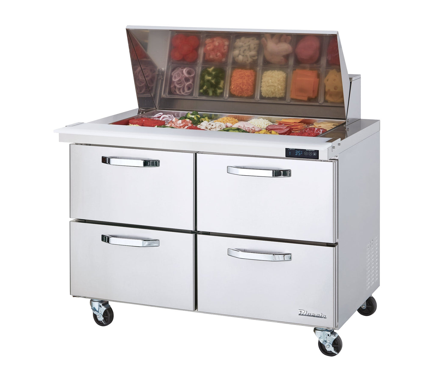 Blue Air BLMT48-D4-HC | 48" Wide 4 Drawer Mega Top Sandwich Prep Table - BLMT48-D4-HC