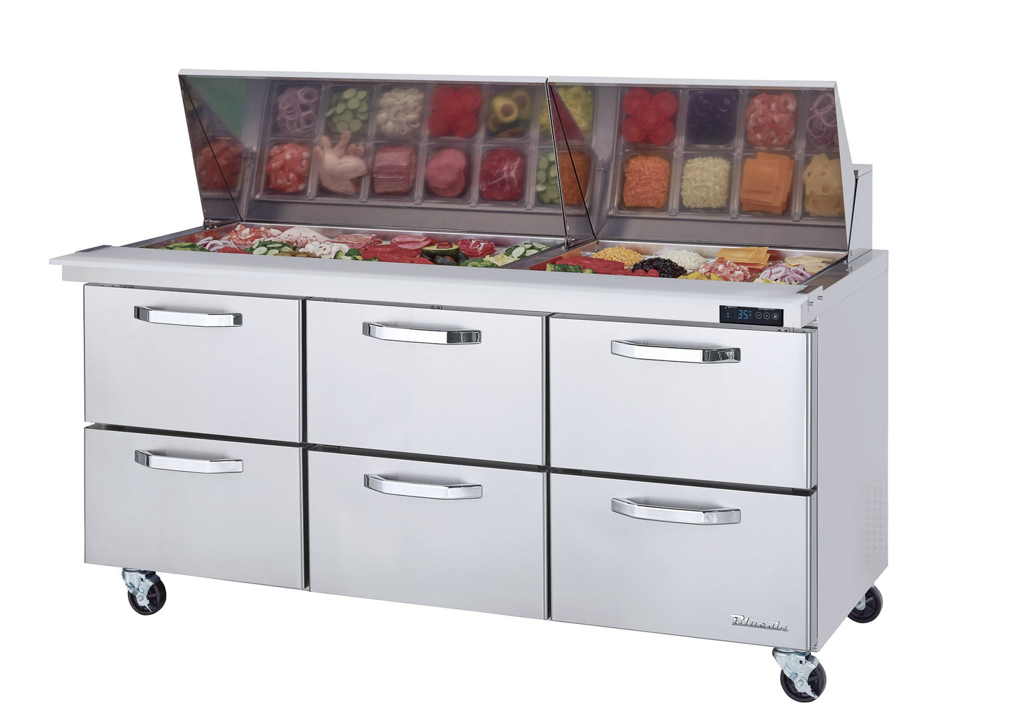 Blue Air BLMT72-D6-HC | 72" Wide 6 Drawer Mega Top Sandwich Prep Table - BLMT72-D6-HC