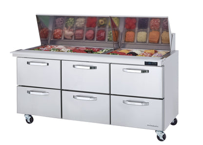 Blue Air BLMT72-D6-HC | 72" Wide 6 Drawer Mega Top Sandwich Prep Table - BLMT72-D6-HC