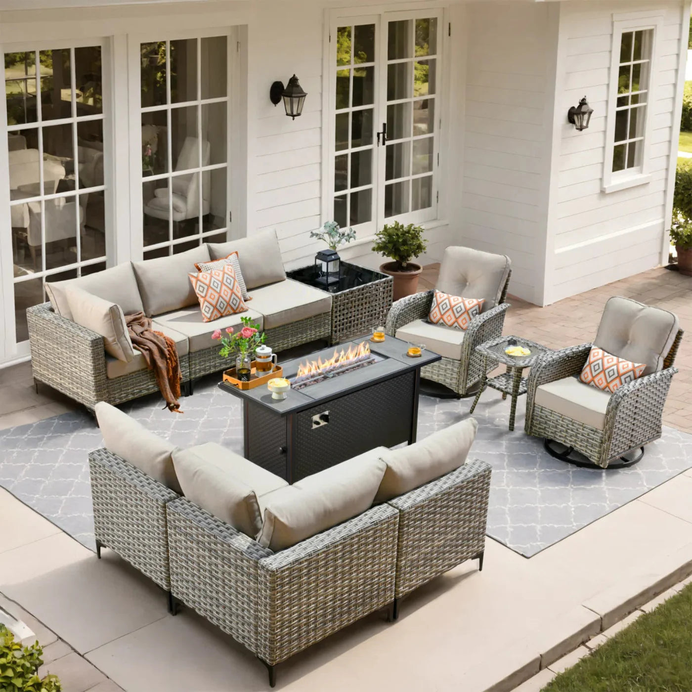 Char-Griller vDaltry 11 Piece Outdoor Wicker Conversation Sets With Fire Pit Table - 1769759193786_6