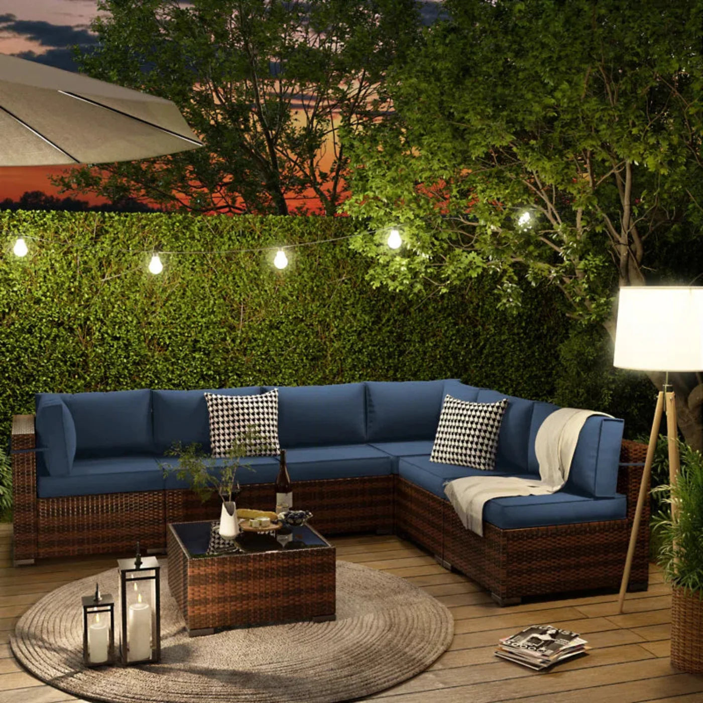Char-Griller Keyala 7 Piece Rattan Sectional Seating Group with Cushions - SKU_1769782538274_532