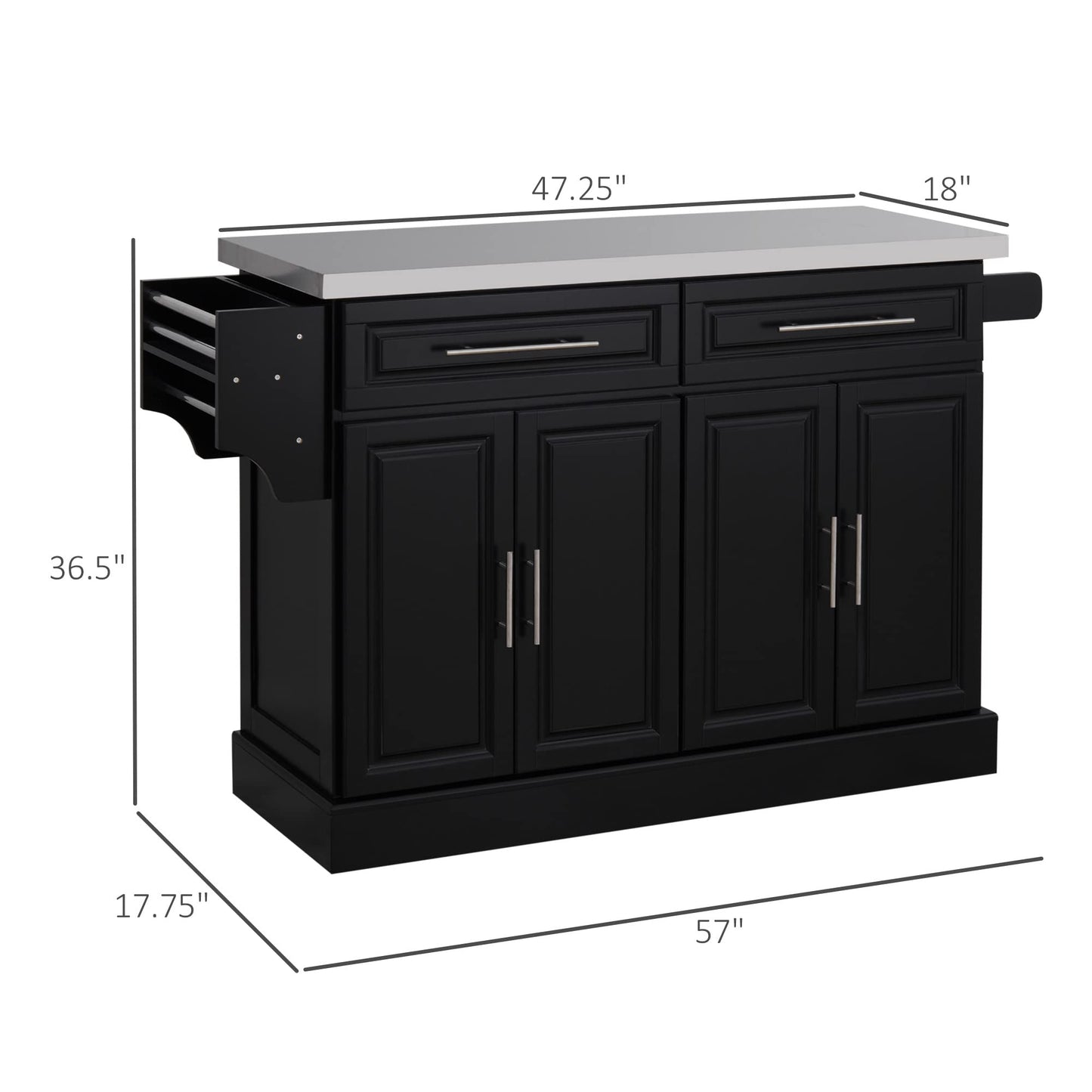 HomCom Rolling Kitchen Island with Storage, Portable Kitchen Cart with Stainless Steel Top - B071YMR7FJ-1