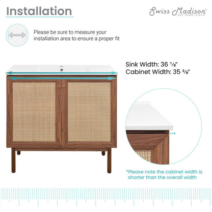 Swiss Madison Classe 36" Freestanding Bathroom Vanity in Brown Oak with Sink Top - SM-BV663WN