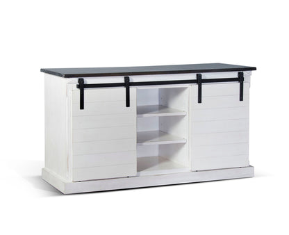 Sunny Designs Carriage House - TV Console With Barn Door - White / Dark Brown - 3577EC-2