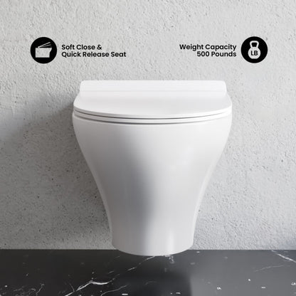Swiss Madison Monaco Wall-Hung Toilet Bundle 0.8/1.6 GPF Dual Flush in Glossy White with Black Flush Plate - SM-WT1003GW