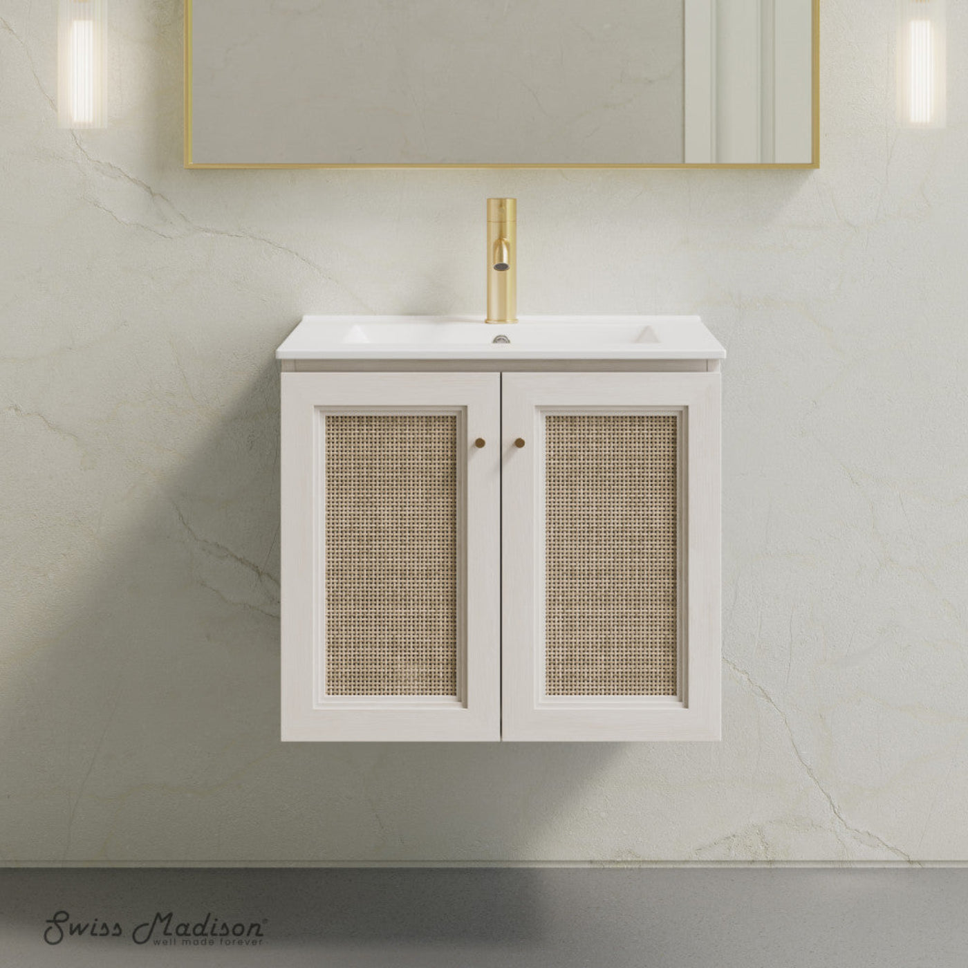 Swiss Madison Classe 24" Wall-Mounted Bathroom Vanity in White Oak with Single Faucet Hole Vanity Top - SM-BV2807WO