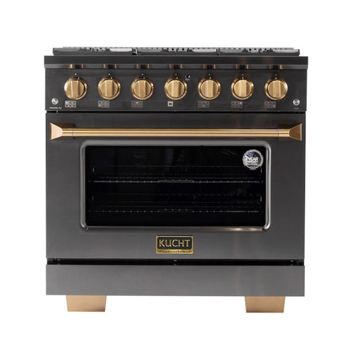 Kucht Gemstone Professional 36" 5.2 cu. ft. Natural Gas Range in Titanium Stainless Steel with Gold Accents - KEG363