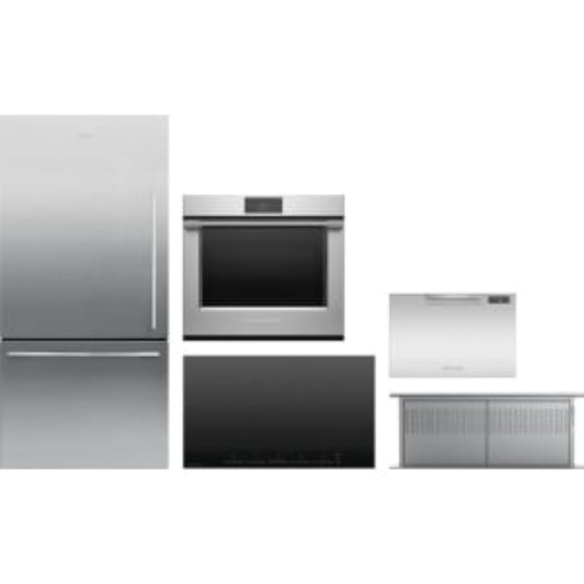 Fisher & Paykel 5-Piece Package 32 Freestanding Bottom Mount and Cooktop and 30 Wall Oven and 36 Downdraft Hood and 24 Full Console Single DishDrawer Dishwasher - CI365DTB4