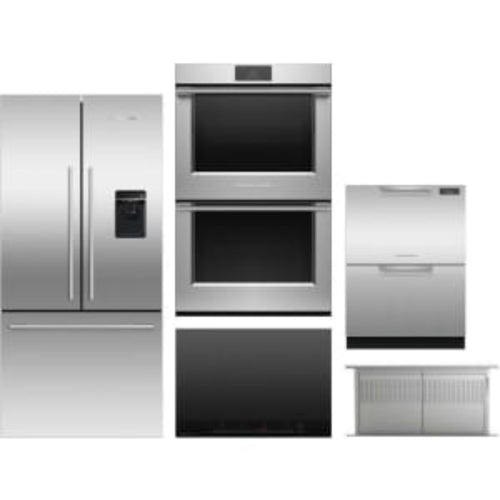 Fisher & Paykel 5-Piece Package 31 Counter-Depth French-Door and Cooktop and 30 Double Convection Electric Wall Oven and HD30 30 Downdraft Hood and 24 Full Console Double DishDrawer wi - CI304DTB4