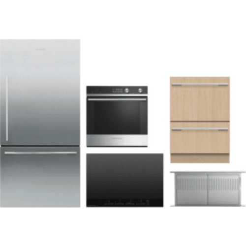 Fisher & Paykel 5-Piece Package 32 Freestanding Bottom Mount and Cooktop and 24 Electric Wall Oven and HD30 30 Downdraft Hood and 24 Integrated Panel-Ready Double DishDrawer wi - CI304DTB4