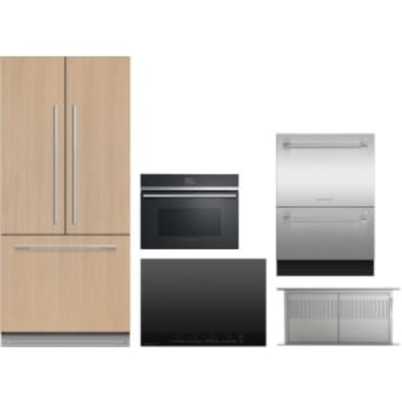 Fisher & Paykel 5-Piece Package 32 Panel-Ready Integrated French-Door Refrigerator and CI304DTB4 Cooktop and OM24NDB1 24 Wall Oven and HD30 30 Downdraft Hood and DD24DV2T9N 24 Integrated Double DishDrawer - RS32A72J1