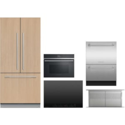 Fisher & Paykel 5-Piece Package 32 Panel-Ready Integrated French-Door Refrigerator and CI304DTB4 Cooktop and OM24NDB1 24 Wall Oven and HD30 30 Downdraft Hood and DD24DV2T9N 24 Integrated Double DishDrawer - RS32A72J1
