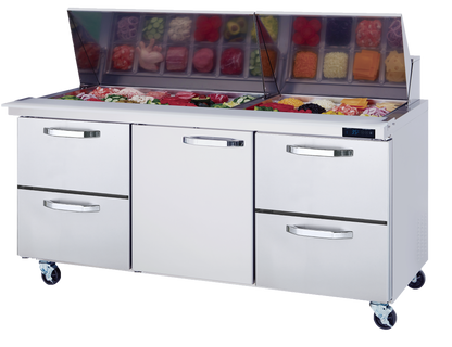 Blue Air BLMT72-D4RL-HC | 72" Wide 4 Drawer Mega Top Sandwich Prep Table - BLMT72-D4RL-HC