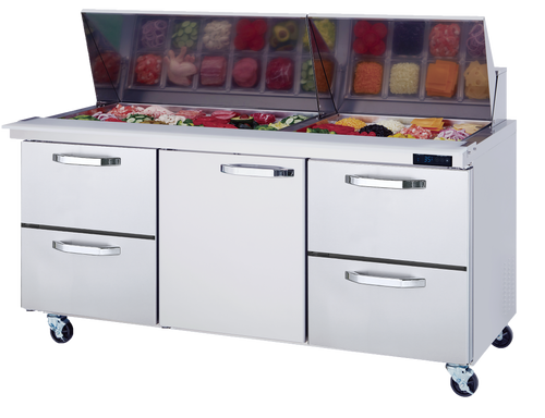 Blue Air BLMT72-D4RL-HC | 72" Wide 4 Drawer Mega Top Sandwich Prep Table - BLMT72-D4RL-HC