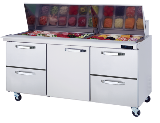 Blue Air BLMT72-D4RL-HC | 72" Wide 4 Drawer Mega Top Sandwich Prep Table - BLMT72-D4RL-HC