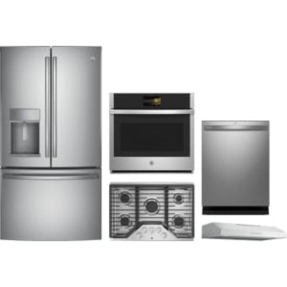 GE Appliances Profile 5-Piece Package 36 French-Door and 30 Gas Cooktop and 30 Smart Single Wall Oven and 24 Integrated Smart Dishwasher and 30 Under Cabinet Range Hood - PDT715SYVFS