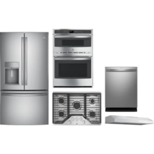 GE Appliances Profile 5-Piece Package 36 French-Door and 36 Built-In Gas Cooktop and 30 Combination Wall Oven and 24 Integrated Smart Dishwasher and 36 Under Cabinet Smart Range Hood - GeAppliances-PFE28KYNFS-PGP7036SLSS-PT7800SHSS-PDT715SYVFS-PVX7360SJSS