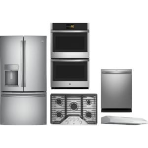 GE Profile 5-Piece Package PFE28KYNFS 36 French-Door Refrigerator and PGP7036SLSS 36 Built-In Gas Cooktop and PTD7000SNSS 30 Smart Convection Double Wall Oven and PDT715SYVFS 24 Integrated Smart Dishwasher and PVX7360SJSS 36 Under Cabinet Smart Range Hood
