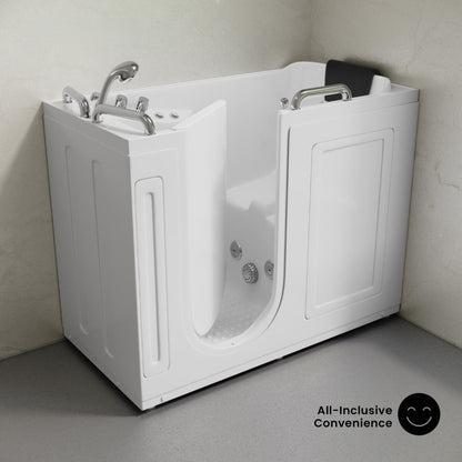 Swiss Madison Auvergne 53" x 27" ADA Left Drain Walk-in Soaking Bathtub with Massage Jets in Glossy White, Faucet Set, Drain, Grab Bars, Pillow Included - SM-AB6803GW