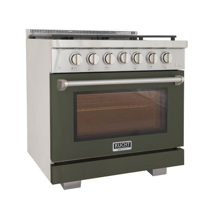 Kucht Professional 36" 5.2 cu. ft. Propane Gas Range in Olive Green with Silver Accents, KFX360/LP-G - KFX360/LP-G