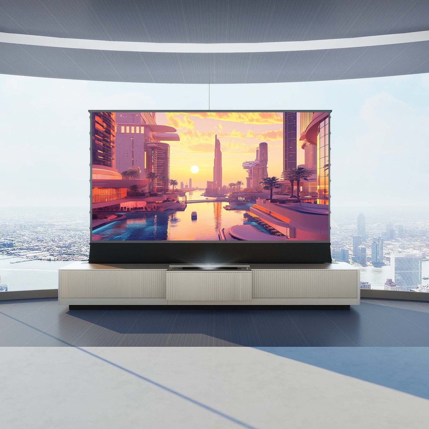 VIVIDSTORM Bundle-Projector&Screen&Motorized Laser TV Cabinet Geneva - VC49GE100C-VSDSTUST100H