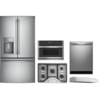 GE Appliances Profile 5-Piece Package 36 French-Door and 30 Gas Cooktop and 27 Single Electric Smart Wall Oven and 24 Integrated Smart Dishwasher and 30 Under Cabinet Range Hood - PDT715SYVFS
