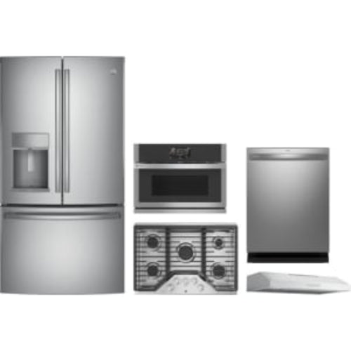 GE Appliances Profile 5-Piece Package 36 French-Door and 30 Gas Cooktop and 27 Single Electric Smart Wall Oven and 24 Integrated Smart Dishwasher and 30 Under Cabinet Range Hood - PDT715SYVFS