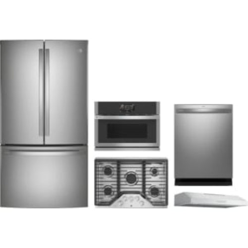 GE Appliances Profile 5-Piece Package 36 Counter-Depth French-Door and 30 Gas Cooktop and 27 Single Electric Smart Wall Oven and 24 Integrated Smart Dishwasher and 30 Under Cabinet Range Hood - PVX7300SJSS