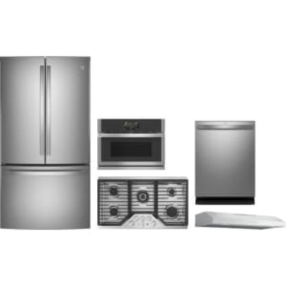 GE Appliances Profile 5-Piece Package 36 Counter-Depth French-Door and Gas Cooktop and 27 Single Electric Smart Wall Oven and 24 Integrated Smart Dishwasher and 36 Under Cabinet Smart Range Hood - PDT715SYVFS