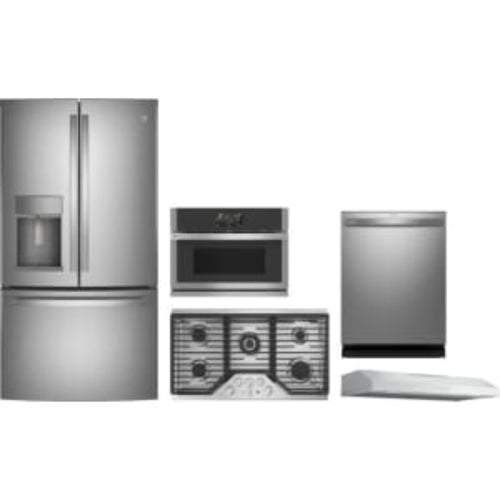 GE Appliances Profile 5-Piece Package 36 Counter-Depth French-Door and 27 Single Electric Smart Wall Oven and Gas Cooktop and 36 Under Cabinet Smart Range Hood and 24 Integrated Smart Dishwasher - PVX7360SJSS