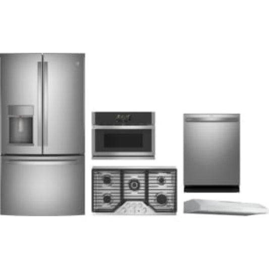 GE Appliances Profile 5-Piece Package 36 Counter-Depth French-Door and 27 Single Electric Smart Wall Oven and Gas Cooktop and 36 Under Cabinet Smart Range Hood and 24 Integrated Smart Dishwasher - PVX7360SJSS