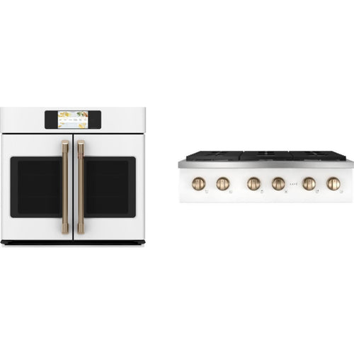Cafe 2-Piece Package CGU366P4TW2 36 Inch Commercial-Style Gas Rangetop and CTS90FP4NW2 30 Inch Single Convection Smart Electric Wall Oven