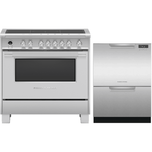 Fisher & Paykel 2-Piece Package & Paykel 36 Inch Freestanding Induction Range and DD24DCTX9N & Paykel 24 Inch Full Console Double DishDrawer - OR36SCI6X1