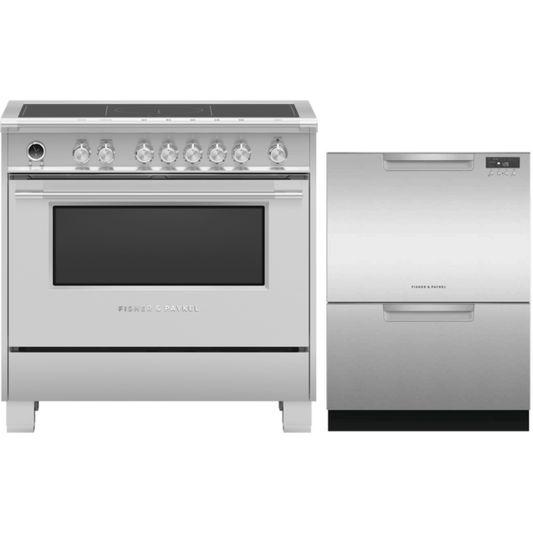Fisher & Paykel 2-Piece Package & Paykel 36 Inch Freestanding Induction Range and DD24DCTX9N & Paykel 24 Inch Full Console Double DishDrawer - OR36SCI6X1
