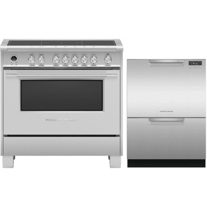 Fisher & Paykel 2-Piece Package & Paykel 36 Inch Freestanding Induction Range and DD24DCTX9N & Paykel 24 Inch Full Console Double DishDrawer - OR36SCI6X1