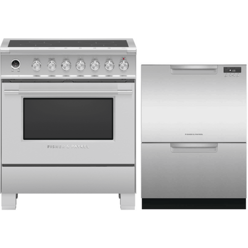 Fisher & Paykel 2-Piece Package & Paykel 30 Inch Freestanding Induction Smart Range and DD24DCTX9N & Paykel 24 Inch Full Console Double DishDrawer - OR30SCI6X1