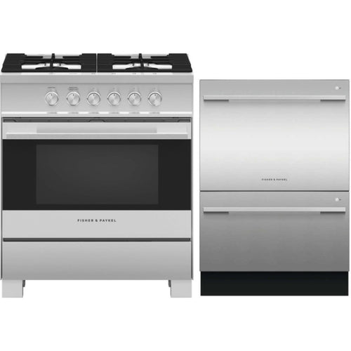 Fisher & Paykel 2-Piece Package & Paykel 30 Inch Freestanding Gas Range and DD24DDFTX9N & Paykel 24 Inch Fully-Integrated Double DishDrawer - OR30SDG4X1