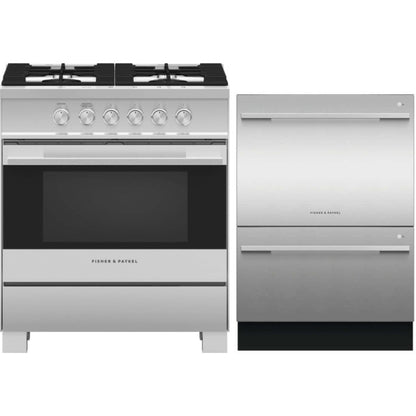 Fisher & Paykel 2-Piece Package & Paykel 30 Inch Freestanding Gas Range and DD24DDFTX9N & Paykel 24 Inch Fully-Integrated Double DishDrawer - OR30SDG4X1