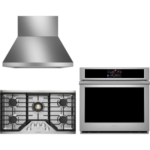 Monogram 3-Piece Package ZGU36RSLSS 36 Inch Gas Cooktop and ZTS90DPSNSS 30 Inch Built-In Electric Smart Single Wall Ove and ZVW1360SPSS 36 Inch Professional Wall Mount Smart Range Hoo - ZGU36RSLSS