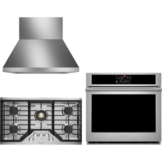 Monogram 3-Piece Package ZGU36RSLSS 36 Inch Gas Cooktop and ZTS90DPSNSS 30 Inch Built-In Electric Smart Single Wall Ove and ZVW1360SPSS 36 Inch Professional Wall Mount Smart Range Hoo - ZGU36RSLSS