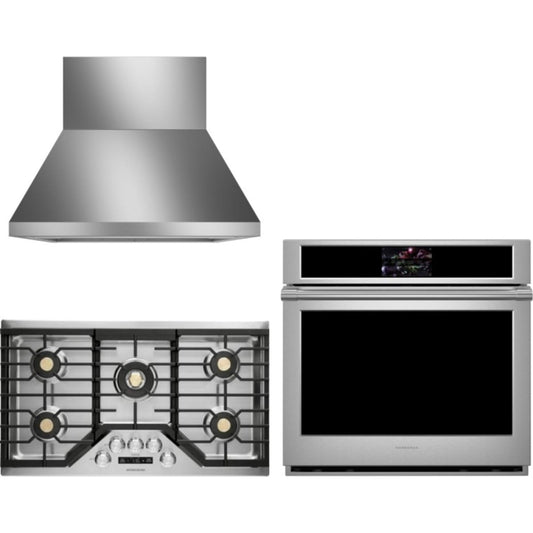 Monogram 3-Piece Package ZGU36ESLSS 36 Inch Gas Smart Cooktop and ZTS90DPSNSS 30 Inch Built-In Electric Smart Single Wall Ove and ZVW1360SPSS 36 Inch Professional Wall Mount Smart Range Hoo - ZTS90DPSNSS